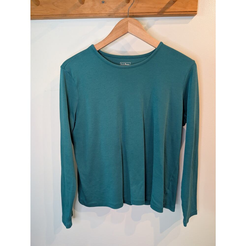 L.L.Bean Teal Blue Long Sleeve Crewneck Top Lightweight Layering Large
